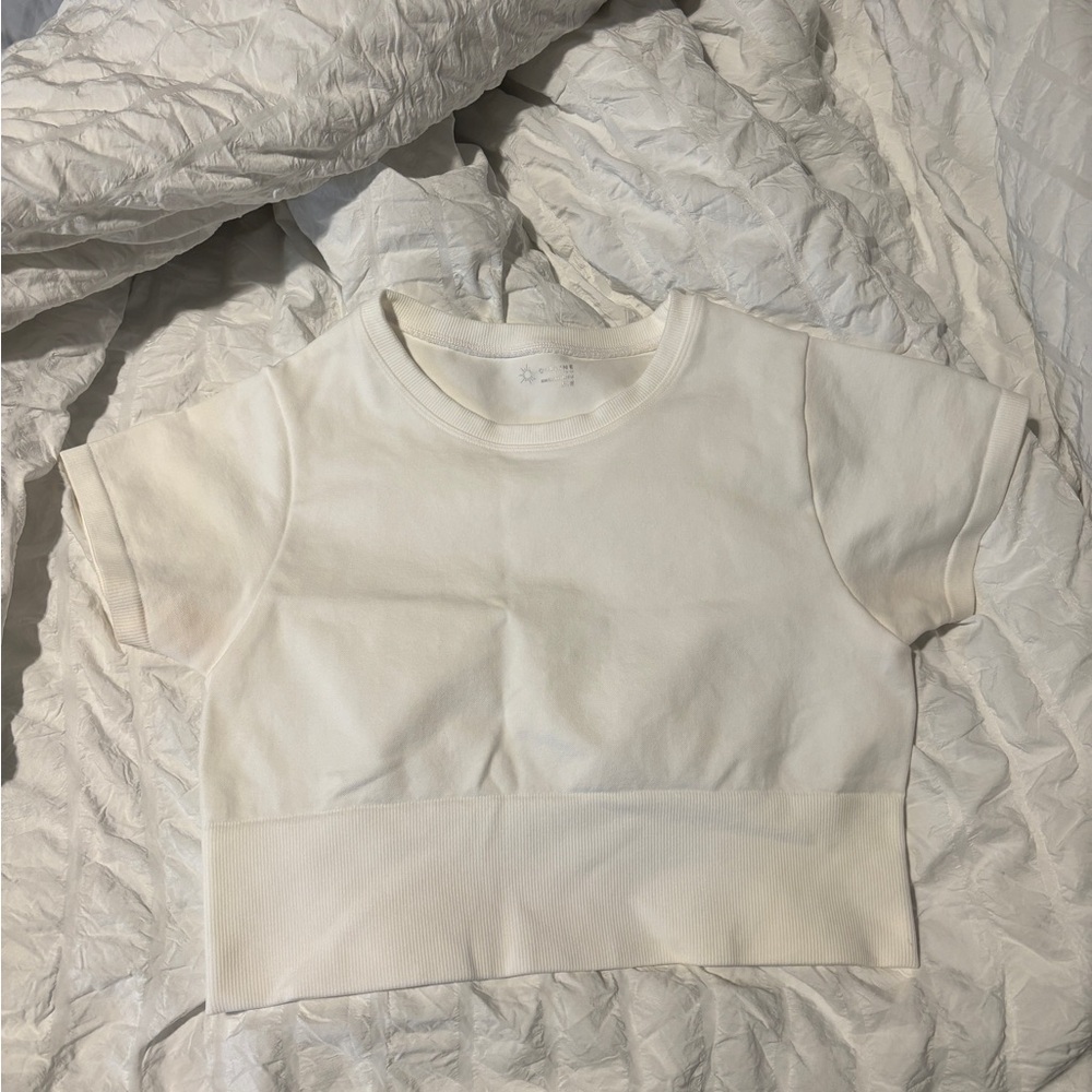 aerie White Cropped Short Sleeve Tee